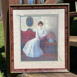 Home Interiors Victorian Lady Art Deco Signed G. Barker Framed Print|Size:16X14"